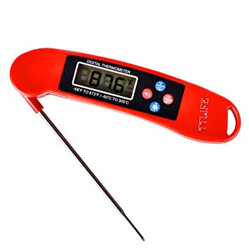 TTLIFE Cooking Thermometer Voice Broadcast Collapsible Instant Read Digital Thermometer for All Food Meat Turkey, Grill BBQ, Smoker Kitchen and Candy LCD Screen Long Probe