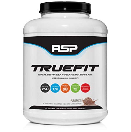 RSP TrueFit - Grass-Fed Lean Meal Replacement Protein Shake, All Natural Whey Protein Powder with Fiber & Probiotics, Gluten-Free & No Artificial Sweeteners, 4LB (Chocolate)