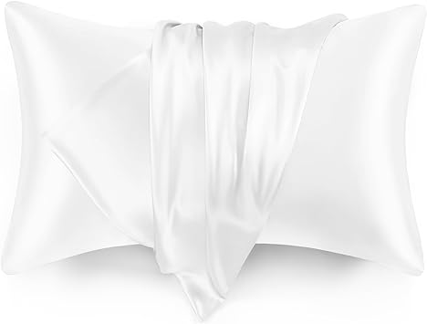 Loves cabin Silk Satin Pillowcase for Hair and Skin (Bleaching White, 20x26 inches) Slip Pillow Cases Standard Size Set of 2 - Satin Cooling Pillow Covers with Envelope Closure