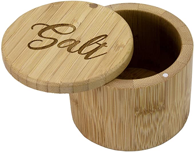 Totally Bamboo Salt Box, Bamboo Storage Box with Magnetic Swivel Lid, Salt Engraved on Lid