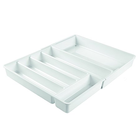 InterDesign Linus Expandable Kitchen Drawer  Organizer for Flatware, Cutlery, Gadgets - White