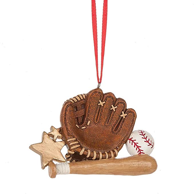 Baseball Mitt Bat 4 x 3 Inch Resin Christmas Ornament Figurine