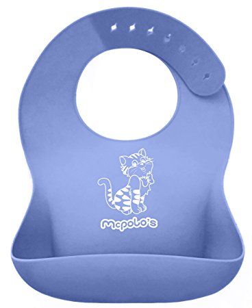 McPolo's Very Smiley Kitty iBib 100% Portable Silicone Baby Bib - Waterproof with Crumb Catcher Pocket Ultra Soft Easily Wipes Clean Stains Off – Best for 2 MO to 6 YO Babies Toddlers PreSchoolers