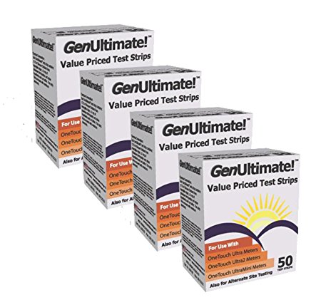 GenUltimate! Blood Glucose Strips 200 count- 4boxes of 50