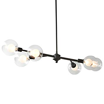 Rivet Mid-Century Modern Chandelier, 6.8"H, With Bulb, Matte Black with Glass Globes