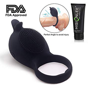 Dolphin Vibrating Penis Ring Rechargeable Silicone Cock Ring Stimulator for Male Longer Lasting Erections Sex Toys (Black)
