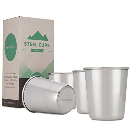Stainless Steel Cups, 8oz cup (Set of 4) - Compact and Convenient Size - by HumanCentric