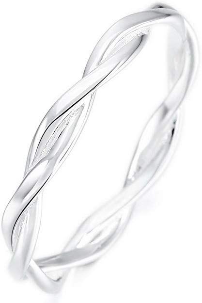 INBLUE Women's 925 Sterling Silver Band Ring Silver Tone Couple Wedding Promise