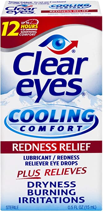 Clear Eyes Cooling Comfort Redness Relief - #1 Selling Brand of Eye Drops - Relieves Dryness, Burning, and Irritations - Up to 12 Hours of Soothing Comfort - 0.5 Fl Oz