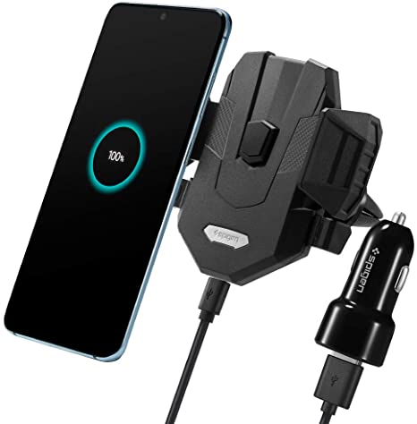 Spigen SteadiBoost Fast Wireless Car Charger [Car Charger Included] Car Mount One-Tap Tech Airvent Lock 10W Charging Compatible with iPhone 11 Pro Max X XS XR SE 2020 8 Plus Galaxy S20 Ultra S10 S9 S8