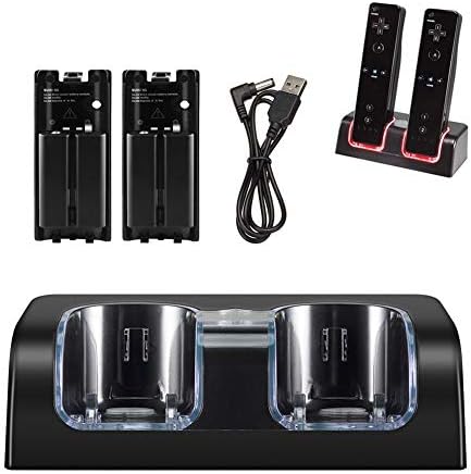 Tuboopy Wii Charging Dock Station, Wii Remote Charger Stand with 2 Rechargeable Battery & Charging Cord (Black)