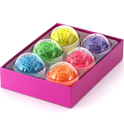 Office Style 6 Colored Rubber Band Balls with Close-Lid Storage Cases, 270 Pieces
