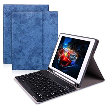 NOVT iPad Keyboard Case 9.7 Inch for New iPad 2018 (6th Generation) / iPad 2017 (5th Gen) / iPad Pro 9.7 / iPad Air 2&1 - iPad Case 9.7 Cover with Wireless Bluetooth Keyboard Pencil Holder (Blue)