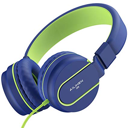 AILIHEN I35 Kids Headphones for Children Boys Girls with Microphone Foldable Adjustable Headsets for School Cellphones Computer iPad Tablet (Blue Green)