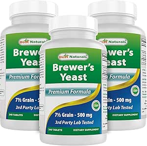 Best Naturals, Brewers Yeast, 7-1/2 Grains with Vitamin B1, Vitamin B2, 1000 mg 240 Tablets (240 Count (Pack of 3))