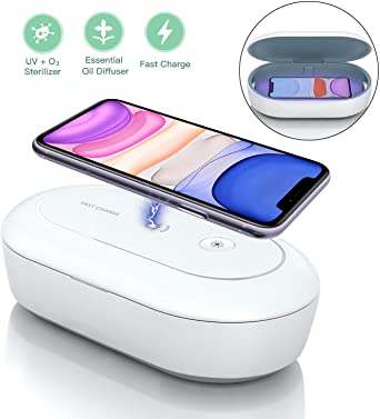 Innens UV Cell Phone Sanitizer Sterilizer and 10W Wireless Charger for iPhone Samsung, 3-in-1 Multi-Function Wireless Charging UV Sterilizer box Disinfector Box UVC Light Ozone Aromatherapy Sterilizer