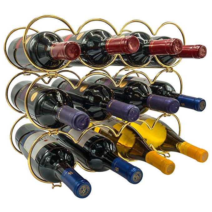 Sorbus 3-Tier Stackable Wine Rack - Round Classic Style Wine Racks for Bottles - Perfect for Bar, Wine Cellar, Basement, Cabinet, Pantry, etc - Hold 12 Bottles, Metal (Round Gold)