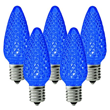 Holiday Lighting Outlet LED C9 Blue Replacement Christmas Light Bulbs, Commercial Grade, 5 Diode (Led's) in Each Bulb. Fits in E17 Sockets. Pack of 25 Bulbs