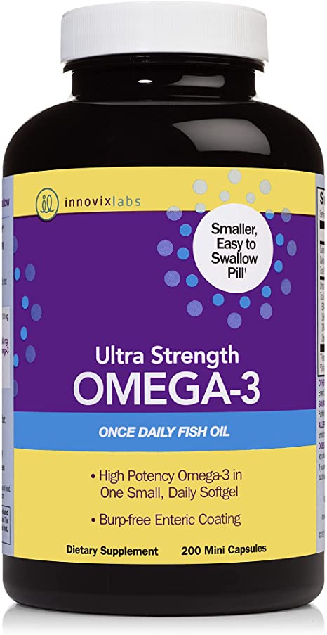 InnovixLabs Ultra Strength Omega 3 Fish Oil, Easy-to-Swallow (41% Smaller Pills Than Triple Strength), Enteric-Coated, Burp-Free, IFOS 5-Star Certified for EPA & DHA (200 Mini Softgels)