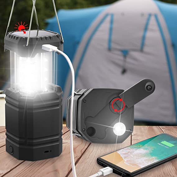 Rechargeable LED Camping Lantern Flashlight,Solar Powered Light with Hand Crank,Super Bright Portable Survival Lantern for Emergency, Must-Have Tent Lamps/Lights,3000mAh Power Bank with USB Charger