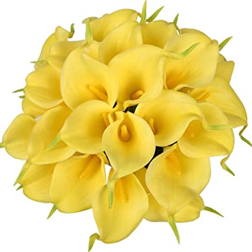 Veryhome 20pcs Lifelike Artificial Calla Lily Flowers for DIY Bridal Wedding Bouquet Centerpieces Home Decor (Yellow)