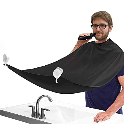 Leaflai Beard Apron Cape Beard Trimming Bib for Men Shaving & Hair Catcher, Non-Stick Hair Catcher Grooming Cloth, Waterproof, with 2 Suction Cups for Mirror - Black