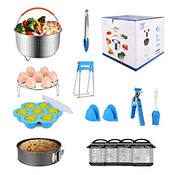 Chiyan 14pcs Accessories for Instant 6 QT, Steamer Basket, Silicone Bites Mold, Egg Rack,Non-Stick Springform Pan,Food, Pot Tong, Oven Mitts, Oi, 6QT