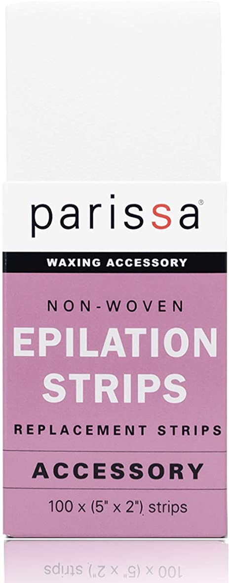 Parissa Epilation (Waxing) Non-Woven Cloth Strips, Replacement Strips for use with Hair Removal Liquid Wax, 100 x Small Size Strips 5'' x 2''