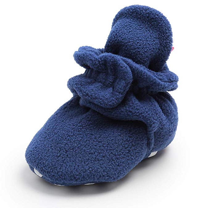Sawimlgy Newborn Baby Boys Girls Cozy Fleece Booties Stay On Slippers Socks Infant Soft Soles Grippers Non-Skid Crib Shoe First Birthday Gift