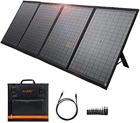 AIPER Portable Solar Panel 60W for Suaoki/Jackery/Goal Zero Yeti/Rockpals/Paxcess Portable Power Station as Solar Generator,Portable Foldable Solar Charger with USB Port for Summer Camping Van RV