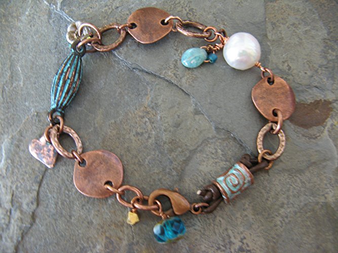 Pearl Copper Picasso Glass Boho Bracelet