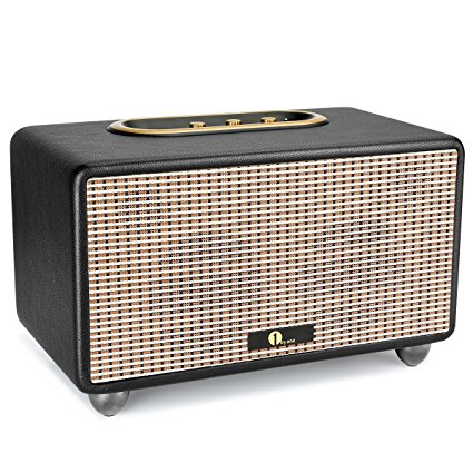 1byone 25W Bluetooth HIFI Stereo Speaker, 3.5mm Port, Adjustable Bass and Treble, Wooden Cabinet, PU Leather Wrapping