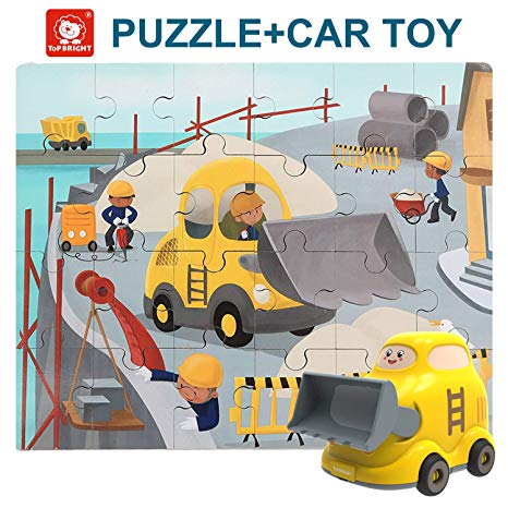 TOP BRIGHT Floor Puzzles for Kids Ages 2-4 , 24 Pieces Puzzles for Kids Cars , Educational Puzzles for Toddler-Bulldozer