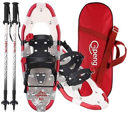 Gpeng Lightweight Snowshoes for Women Men Youth Kids, Aluminum Terrain Snow Shoes with Trekking Poles and Carrying Tote Bag，14"/21"/25"/27"/30"