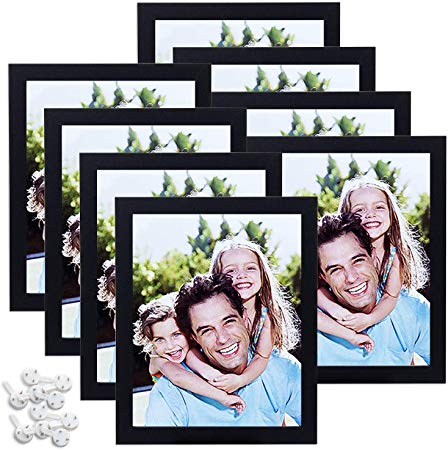Sindcom 8x10 Black Picture Frames, Set of 8, Multi Photo Frames Collage with Glass Front, Fit Pictures 5x7 with Mat or 8x10 Without Mat, Mounting Hardware Included, for Wall or Tabletop Display