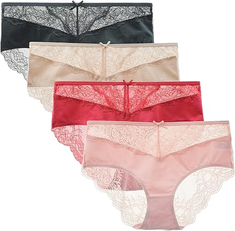 Women's 4 Pack Cotton Invisible Lace Back Coverage Hipster Brief Panty Underwear