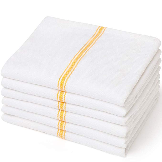 Premia Herringbone 14-Inch-by-25-Inch Cotton Kitchen Towel, Pack of 6, Yellow
