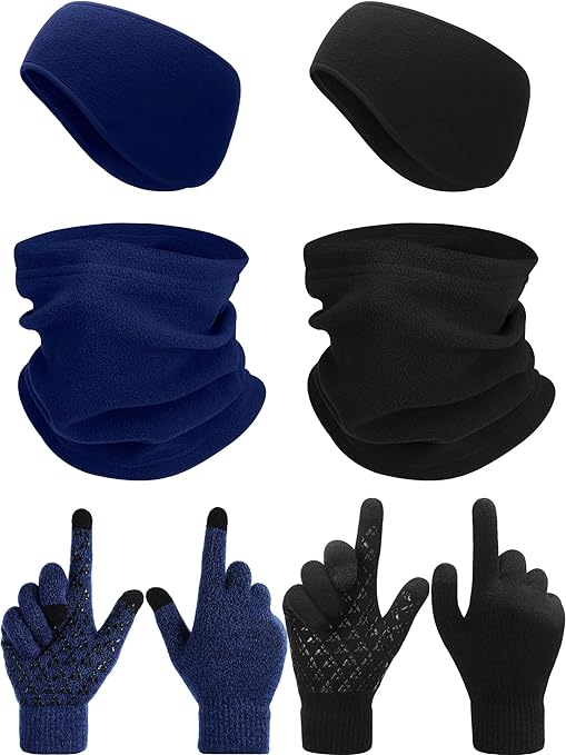 SATINIOR 6 Pieces Ear Warmer Headband Warmer Face Mask Fleece Neck Gaiter Touch Screen Winter Knit Gloves for Men and Women