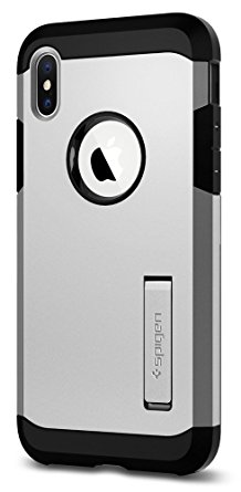 Spigen Tough Armor iPhone X Case with Kickstand and Extreme Heavy Duty Protection and Air Cushion Technology for Apple iPhone X (2017) - Satin Silver