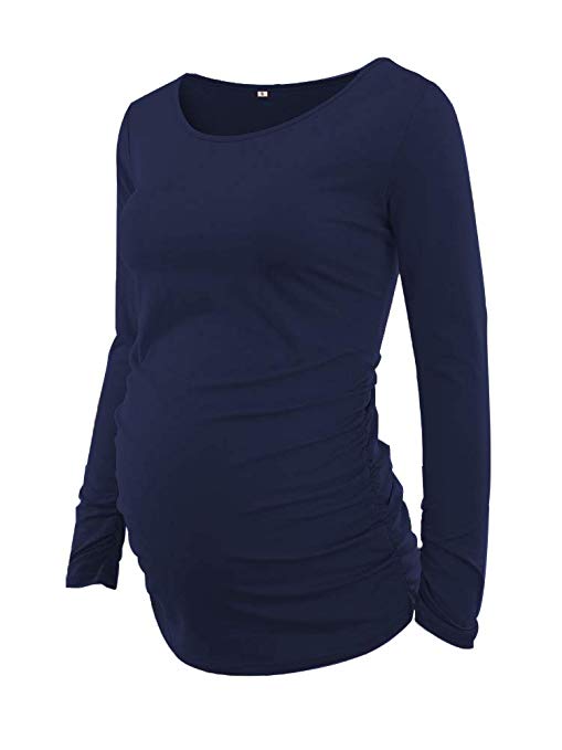 Jinson Women's Motherhood Maternity Tunic Tops Clothes Flattering Side Ruching Pregnancy T-Shirt
