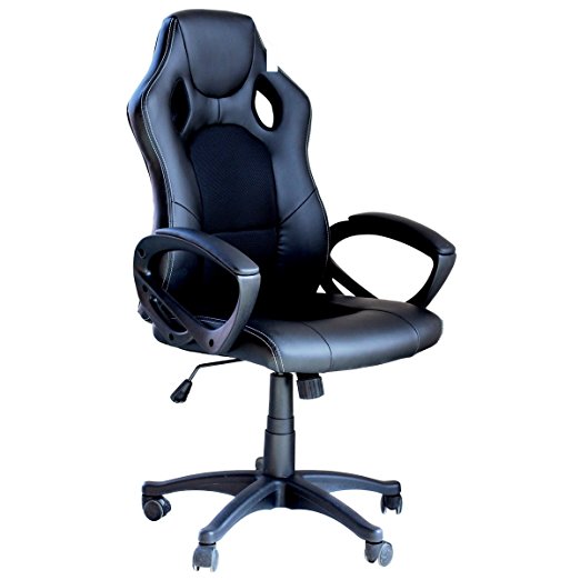 Video Gaming Chair Home Office Computer Chair With Height Adjustable Ergonomic Lumbar Support Mesh High Back Racing Chair (Black)