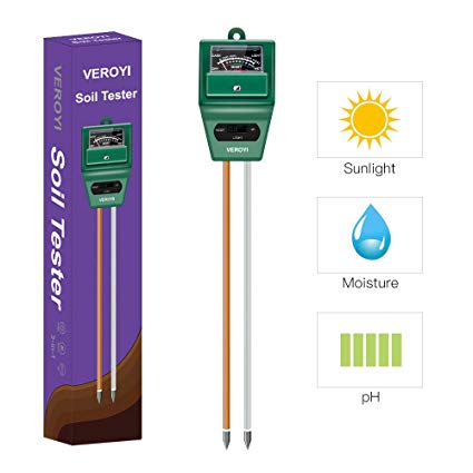 Veroyi ST02 Soil pH Meter, 3-in-1 Plant Soil Moisture Sensor/pH/Light Tester for Gardener (Green)