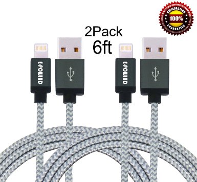 E-POWIND 2pcs 6FT 8Pin Lightning Cable Nylon Braided Extremely Extra Long Charging Cable USB Cord for iphone 6s, 6s plus, 6plus, 6, SE, 5s, 5c, 5,iPad Mini, Air,iPad5,iPod on iOS9.(Gray).