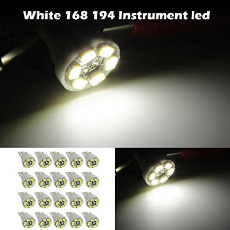 Partsam 20x 6000K White Instrument Speedometer Gauge Cluster 12V T10 LED Dash Light Bulb