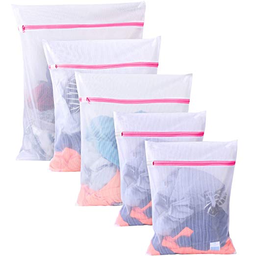 Mesh Laundry bag 5 Set(1*Extra Large 2*Large 2*Medium) Reusable Durable Washing Machine Bag for Delicates Blouse Hosiery Underwear Bra Lingerie Baby clothes