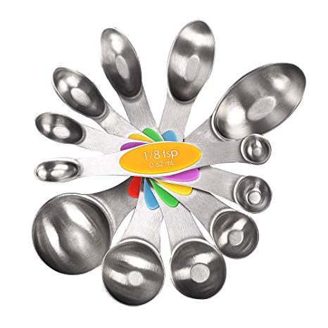 Alotpower Magnetic Measuring Spoons Set of 6 Dual Sided Stainless Steel Teaspoons and Tablespoons for Measuring Dry and Liquid Ingredients