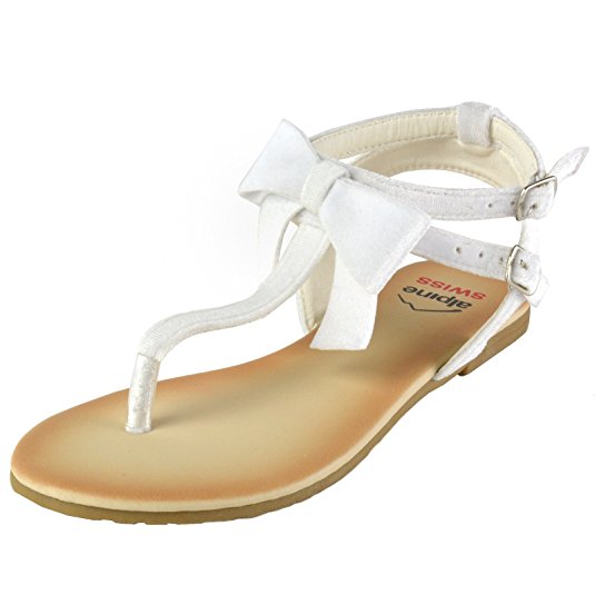 alpine swiss Women's Velvet Bow Sandals T-Strap Thong Gladiator Slingback Flats