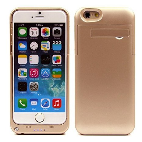 Kujian iPhone 6S External Battery Backup Charger Case 3200mAh with Kickstand 4 Led Light Indicators for Apple iPhone 66S Gold