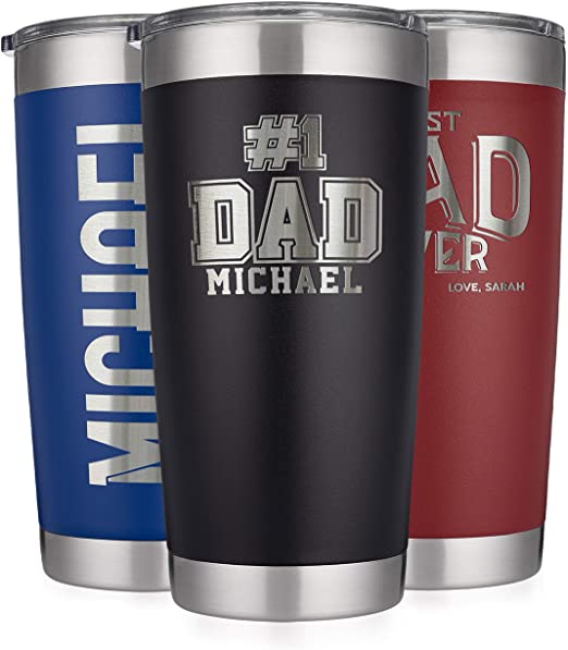 Personalized Tumblers 20 oz. Black with Lid - 12 Design | Coffee Mug for Men | Double Wall Vacuum Insulated Coffee Travel Mug, Personalized Cups with Name