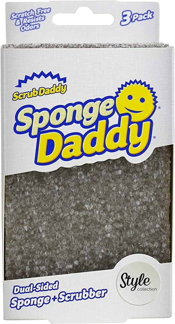 Scrub Daddy Sponge Daddy Style, Dual Sided Scrubbing, Dishwashing Kitchen Sponges for Washing up, Alternative to Non Scratch Scourers for Cleaning Dishes, as Used by Mrs Hinch, Grey , Triple Pack